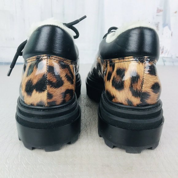 Schutz Lucille Vernizes Leopard Faux Sherling Lined Lace Up Booties - Picture 6 of 7
